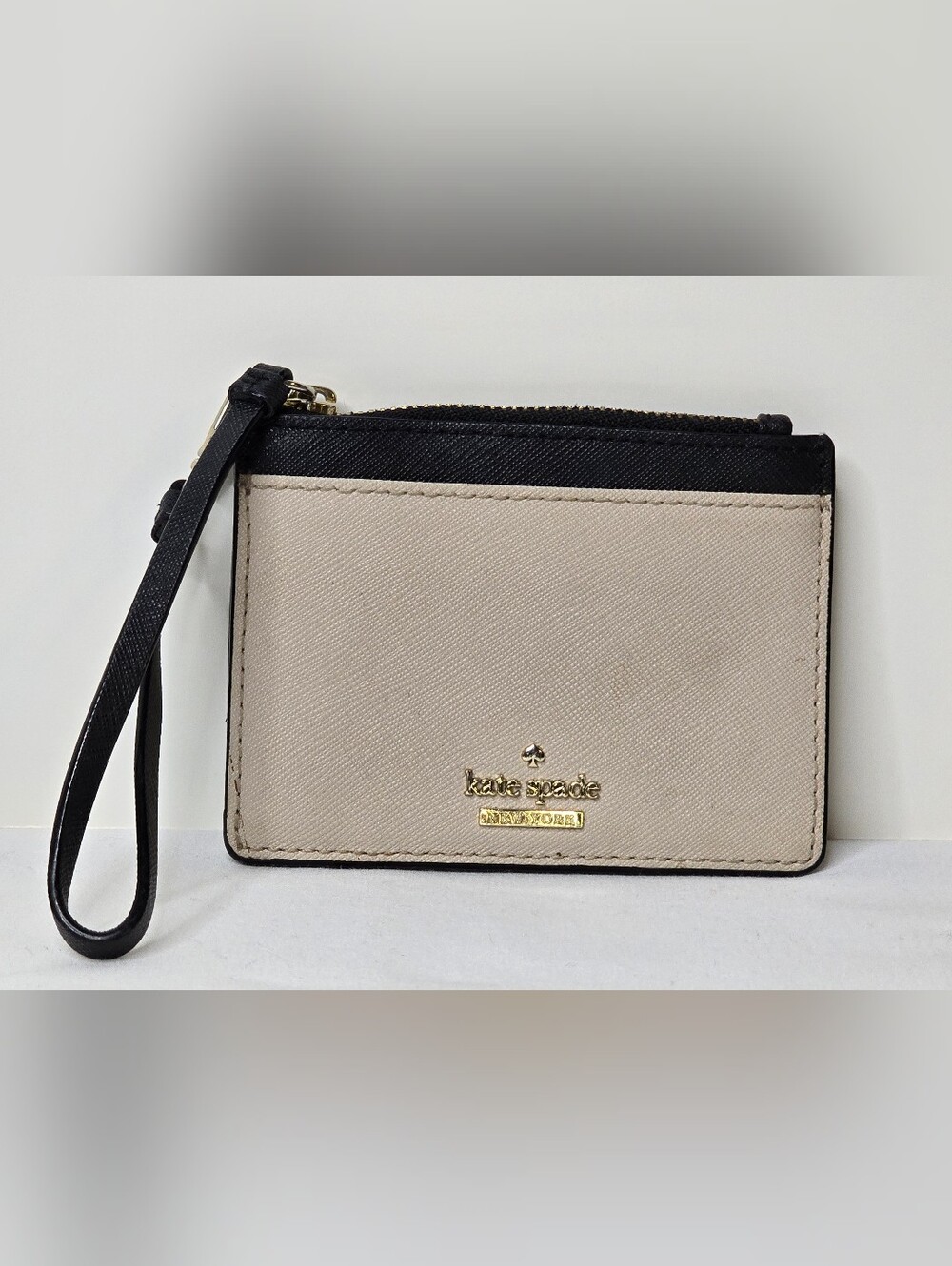 Kate Spade New York Morgan Saffiano Leather Wristlet Card Case Wallet - Taupe/Bl